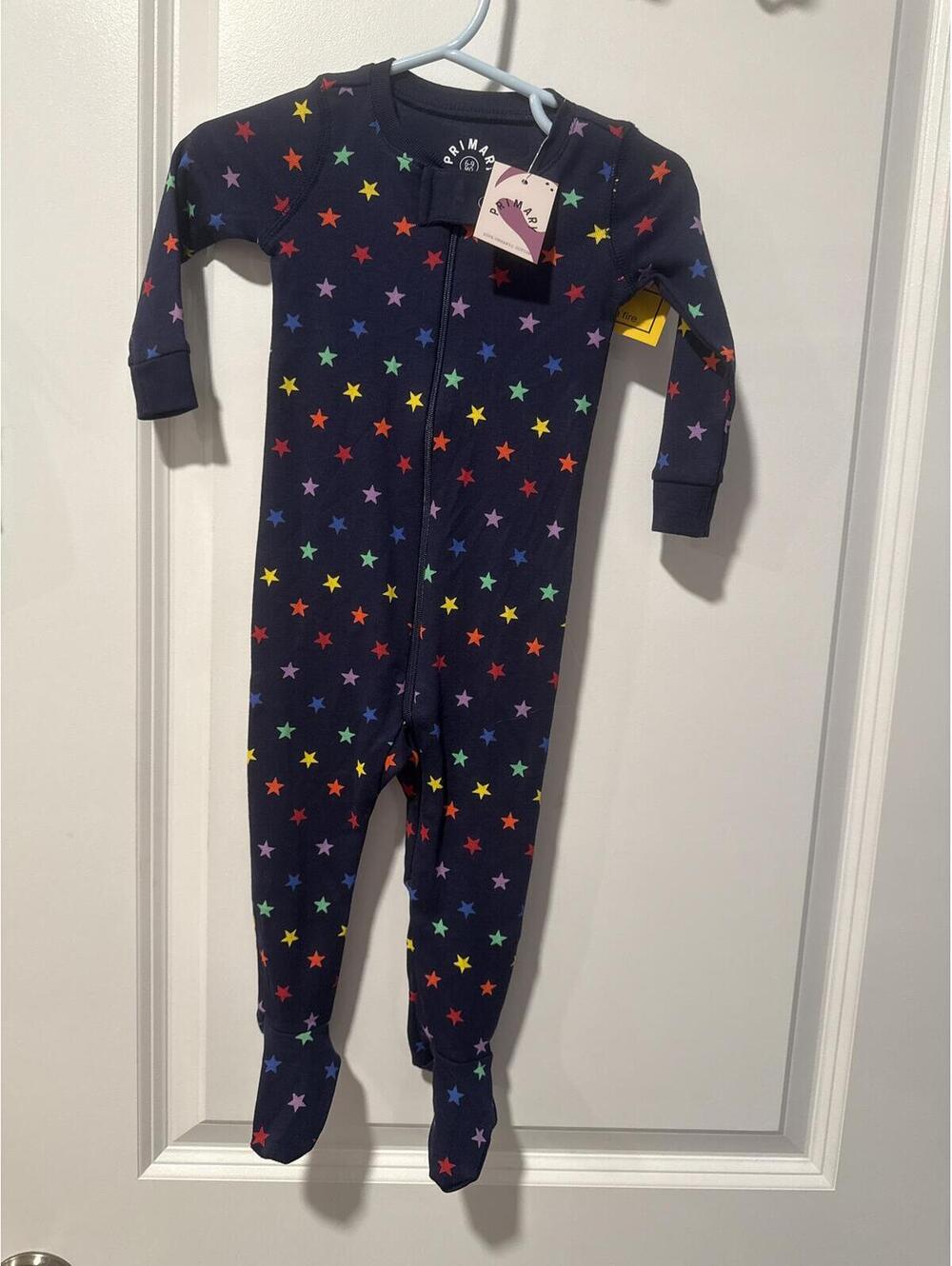 Primary Baby Organic Cotton Footed Pajamas 6-9 Months Navy with Rainbow Stars